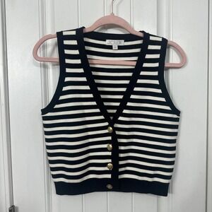 J Crew Emilie preppy old money sweater vest black and white striped. S